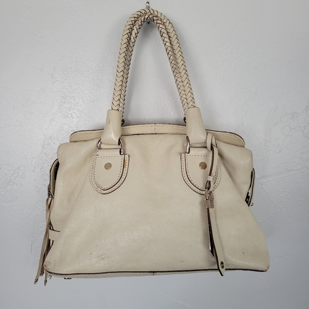 Cole Haan Ivory White Leather Purse Bag Magnetic Top Tassel Charm